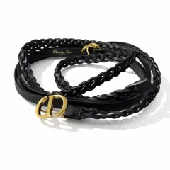d16 Christian Dior クリスチャンディオール CDロゴバックル ダブルストラップ ベルト レザーベルト サイズフリー ブラック レザー レディースk02i