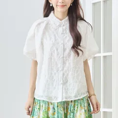 ★SALE★NEW★【amie studio】フラワー 総レース 襟付き フロントボタン ブラウス【N72-627】 レディース 婦人服 トップス 半袖 シアー 上品 大人可愛い モード きれいめ 春 夏 春夏  ホワイト（M~L）