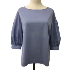 アウィーエフ AuieF Four Conditions カットソー ブラウス ラウンドネック プルオーバー 無地 五分袖 38 青 ブルー