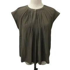 ノーリーズ Nolley's LIGHT シャツ ブラウス プルオーバー 無地 フレンチスリーブ 半袖 38 茶 ブラウン