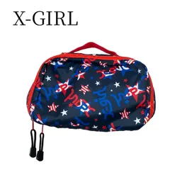 【美品】X-girl エックスガール ポーチ マルチケース 星柄 総柄 スター ネイビー レッド 紺 赤 バッグインバッグ トラベルポーチ おむつポーチ 小物入れ ストリート ブランドロゴ next stage 大容量 マチあり 美品のサムネイル