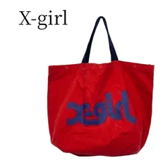 エックスガール X-girl トートバッグ 赤 ONE SIZE 綿100% キャンバス 大容量 ロゴ プリント 持ち手 スナップボタン付き ショッパー エコバッグ ブランド カジュアル A4収納可能 マザーズバッグ ストリート 裏原 希少