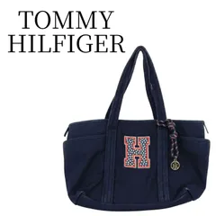 トミーヒルフィガー トートバッグ 紺 ネイビー キャンバス 希少 花柄ロゴ 大容量 A4収納可 TOMMY HILFIGER チャーム付 ハンドバッグ 肩掛け ブランド 中古 鞄 通勤 通学 おしゃれ カジュアル マザーズバッグ 手提げ 刺繍のサムネイル