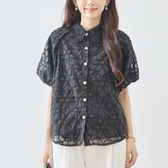 ★SALE★NEW★【amie studio】フラワー 総レース 襟付き フロントボタン ブラウス【N72-627】 レディース 婦人服 トップス 半袖 シアー 上品 大人可愛い モード きれいめ 春 夏 春夏  ブラック（M~L）