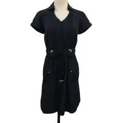 アプワイザーリッシェ Apuweiser-riche ワンピース Iライン ミニ リボンベルト 無地 半袖 2 紺 ネイビー