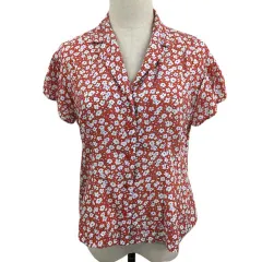 イエナ IENA シャツ ブラウス オープンカラー 花柄 半袖 赤 白 レッド ホワイト