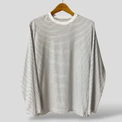 (L) muji 無印良品 ストライプ クルーネック 長袖Tシャツ