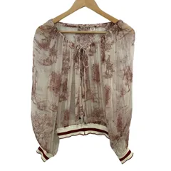 HERMES(エルメス) カーディガン サイズ40 M レディース アイボリー×ボルドー 長袖/ジップアップ/シルク/シースルー/シアー/ボーダー