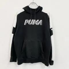 PUMA　プーマ　スウェットパーカー/フーディー　3Dプリント　デカロゴ　黒　ブラック　Mサイズ　古着