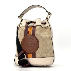 【品よく映える】　COACH　ショルダーバッグ 2WAY デンプシー 巾着 シグネチャー キャンバス レザー　ベージュ