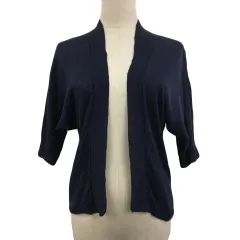 テチチ Te chichi カーディガン ニット 無地 リネン 前開き 五分袖 M 紺 ネイビー