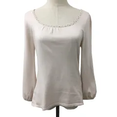 エニィスィス エニシス anySiS カットソー ニット ラウンドネック プルオーバー ビジュー スパンコール 無地 長袖 2 ピンク ベージュ