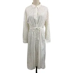 インデックス INDEX シャツワンピース Iライン ロング 花柄 長袖 M 白 黄 ホワイト イエロー