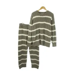 ジェラートピケオム GELATO PIQUE HOMME セットアップ ルームウェア 部屋着 L ダークグレー ニット パンツ ボーダー柄 /AO3 ■ECB003