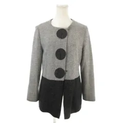 ピエールカルダン Pierre Cardin signe ジャケット ウール 40 グレー 黒 ブラック ノーカラー 長袖 ツートンカラー /MN16 ■ECB003