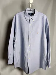 90s オールドラルフ　ラルフローレン　希少　サックスブルー系　ヴィンテージ　 YARMOUTH オックスフォードシャツ XL相当　長袖シャツ