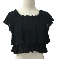 スナイデル SNIDEL ブラウス プルオーバー スクエアネック オフショルダー ガーゼ レース フリル 無地 透け感 フレンチスリーブ F 黒 ブラック