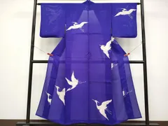 平和屋着物＊極上　アンティーク　大正ロマン　夏物　訪問着　絽　手描き　白鷺　紅桔梗色地　逸品　CYAA5017s6