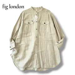 fig london フィグロンドン ラミー バンドカラー シャツ ブラウス グレージュ 麻 リネン 羽織 手洗い可 フリーサイズ 新品 レディース 6A040のサムネイル