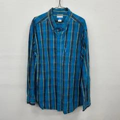 Y218 Columbia 長袖シャツ XL チェック柄 青 紺 コロンビア ボタンダウン ロゴタブ 古着卸 アメリカ仕入