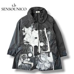 t.b センソユニコ SENSOUNICO アート柄 ブルゾン ジャンパー 軽羽織 フード付き ブラック 38 M レディース 春秋 アウター 美品 6A042