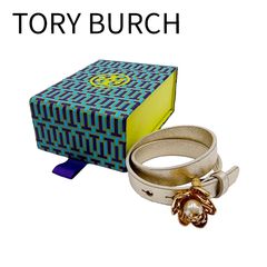 TORY BURCH トリーバーチ レザーブレスレット フラワーモチーフ パール 