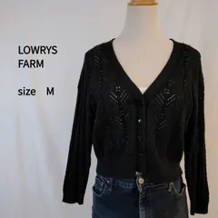 ［ローリーズファーム］ 透かし編み長袖カーディガン ショート丈 ブラック Ｖネック