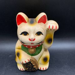 G2643【昭和レトロ】招き猫 貯金箱 右手上げ 金運 縁起物 常滑焼風