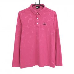 美品】パーリーゲイツ 長袖ポロシャツ 白×ブルー ストライプ 胸ロゴ