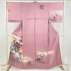 たんす屋 TANSU-YA 着物 リユース着物 訪問着 ピンク セミフォーマル 牡丹 花草 手描き ぼかし 袷 絹 未洗い 【身丈】156.5cm【裄丈】66.5cm MS8251