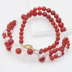 V331 レッドアゲート 赤瑪瑙 メノウ 水晶 GSILVER刻印 ネックレス 3連 ゴールドカラー デザインカット シルバー