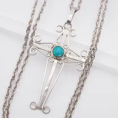V027 ターコイズ トルコ石 MEXICO SILVER925刻印 ペンダント ネックレス クロス デザイン シルバー 12月誕生石 メキシカンジュエリー
