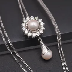 S697 IEI 真珠 パール ダイヤモンド風 STERLING SILVER925刻印 ペンダント ネックレス デザイン シルバー 6月誕生石