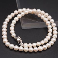 本真珠 パール二連ネックレス 花モチーフクラスプ 6.5-7mm SILVER 本真珠 パール二連ネックレス 花モチーフクラスプ 6.5-7mm SILVER