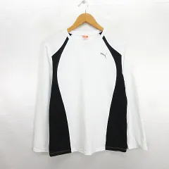 プーマ PUMA Tシャツ カットソー 長袖 クルーネック 切替 ロゴ L ホワイト×ブラック スポーツウェア ※EKM
