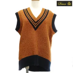 Drawer ラメ Vネック ノースリーブニット 6518-199-0372 ベスト オレンジゴールド ネイビー 美品 羊毛 カシミヤ混 ドゥロワー ◆送料込◆質屋-11908