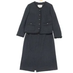 PAUL STUART ポールスチュアート スーツ セットアップ ツイード スカート ノーカラージャケット ネイビー 6【M】 レディース 【中古】