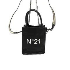 N21 numero ventuno ヌメロヴェントゥーノ  ハンドバッグ ペーパー 2WAYバッグ ロゴプリント チェーン ショルダーバッグ ブラック レディース 【中古】