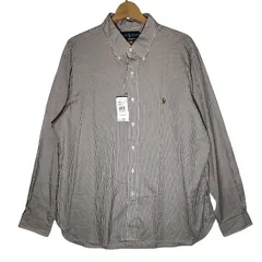 Ralph Lauren/ラルフローレン 90年代/90’s ヴィンテージ ストライプシャツ ストライプ柄 タグ付き Custom FIT 長袖シャツ ボタンダウン オーバーサイズ ビッグシルエット CHINA製 17-36サイズ ブラウン/ホワイト