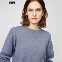 UNIQLO ダブルフェイスクルーネックセーター ブルー