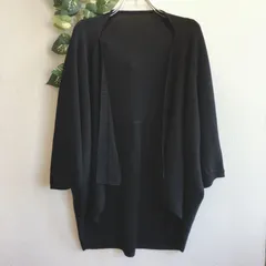 良品✨リ エ デュール LES SOUKカーディガン ミドル丈 七分袖 ウール 毛 wool 黒 ブラック 体型カバー ゆったり 防寒 羽織り レイヤード オフィス カジュアル シンプル 上品のサムネイル