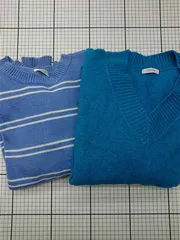 ◇ Θ ローリーズファーム LOWRYS FARM ボーダーニットセーター Fサイズ ブルー系 レディース E  【1602240001893】