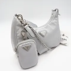 ★3日以内返品可★ 美品 PRADA プラダ Re-Nylon ロゴ ショルダーバッグ フィオルダリーゾ 1BH204 2wayショルダーバッグ グレー ナイロン レディース