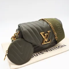 ★3日以内返品可★ 美品 LOUIS VUITTON ルイ・ヴィトン ニューウェーブ ミュルティ ポシェット M56471 2wayショルダーバッグ カーキ カーフレザー レディース