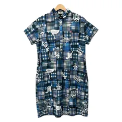 Munsingwear(マンシングウェア) ワンピース サイズL レディース - ブルー×白×マルチ レギュラーカラー/長袖/ひざ丈/チェック柄