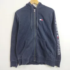 TOMMY HILFIGER トミーヒルフィガー ジップアップ パーカー フーディ スウェット 裏起毛 ロゴ 刺繍 ネイビー系 M D363