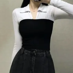 リブ クロップド ゴージ ニット トップス (そう丈 25.5)