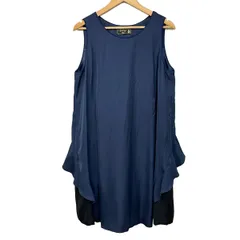 フランシュリッペ ワンピース サイズFL5 レディース美品  - ネイビー×黒 クルーネック/ノースリーブ/ひざ丈/black/背面フリルのサムネイル