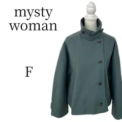mysty woman ミスティウーマン コート ジャケット F 緑 スタンドカラー ハイネック 無地 シンプル 美品 カジュアル レディース アウターのサムネイル