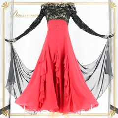 社交ダンス 衣装 Chacott チャコット 日本製 ドレス ワンピース スタンダード ブラック系 レッド系 赤 黒 フリル レース フロート デモ 競技 ダンス パーティ 発表会 上品 高級感 デモ用衣装 競技用ドレス パーティー衣装 発表会衣装 華やか